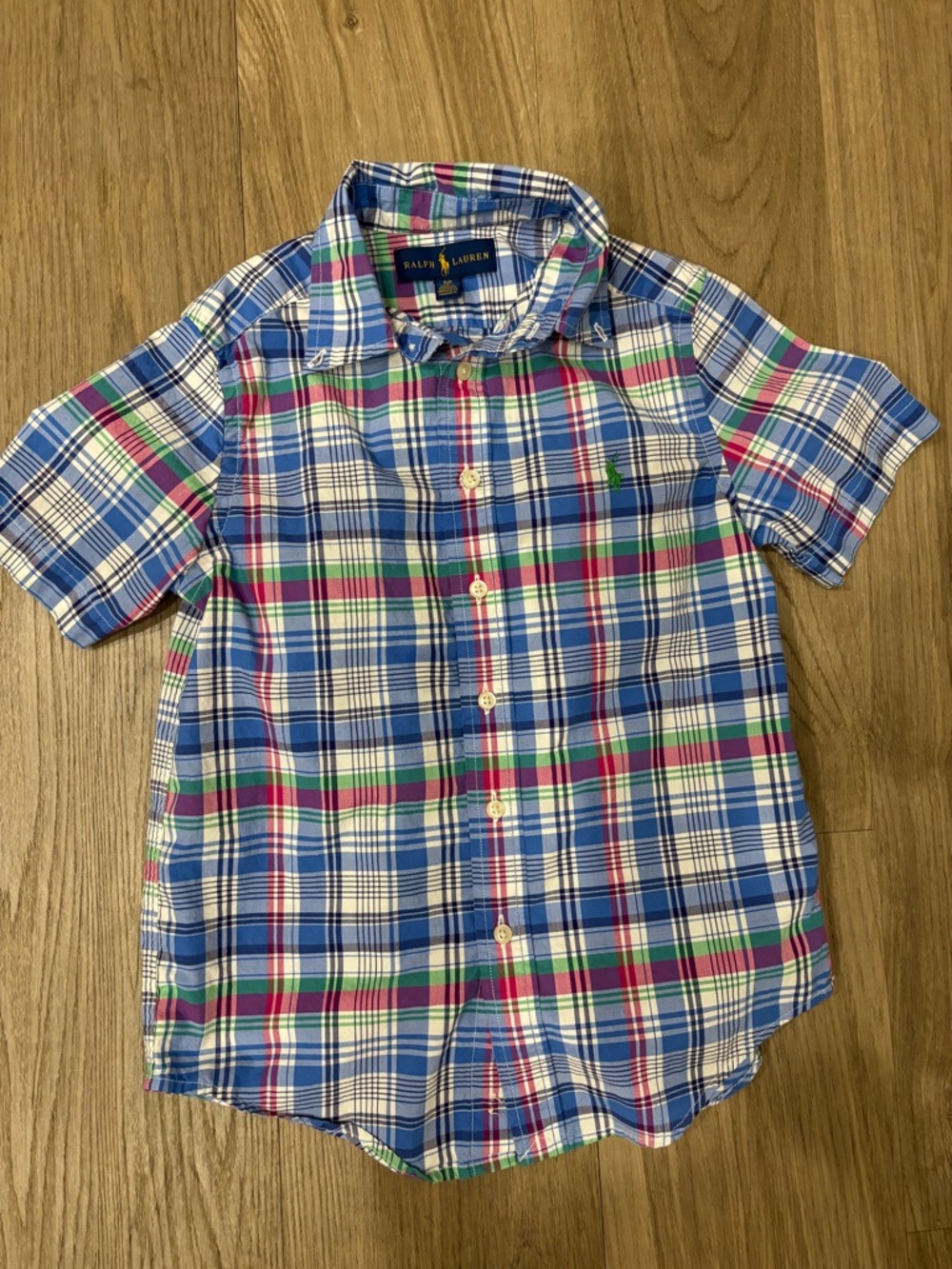 Ralph Lauren Boys Blue Plaid Short-Sleeve Button-Up Shirt Size 8